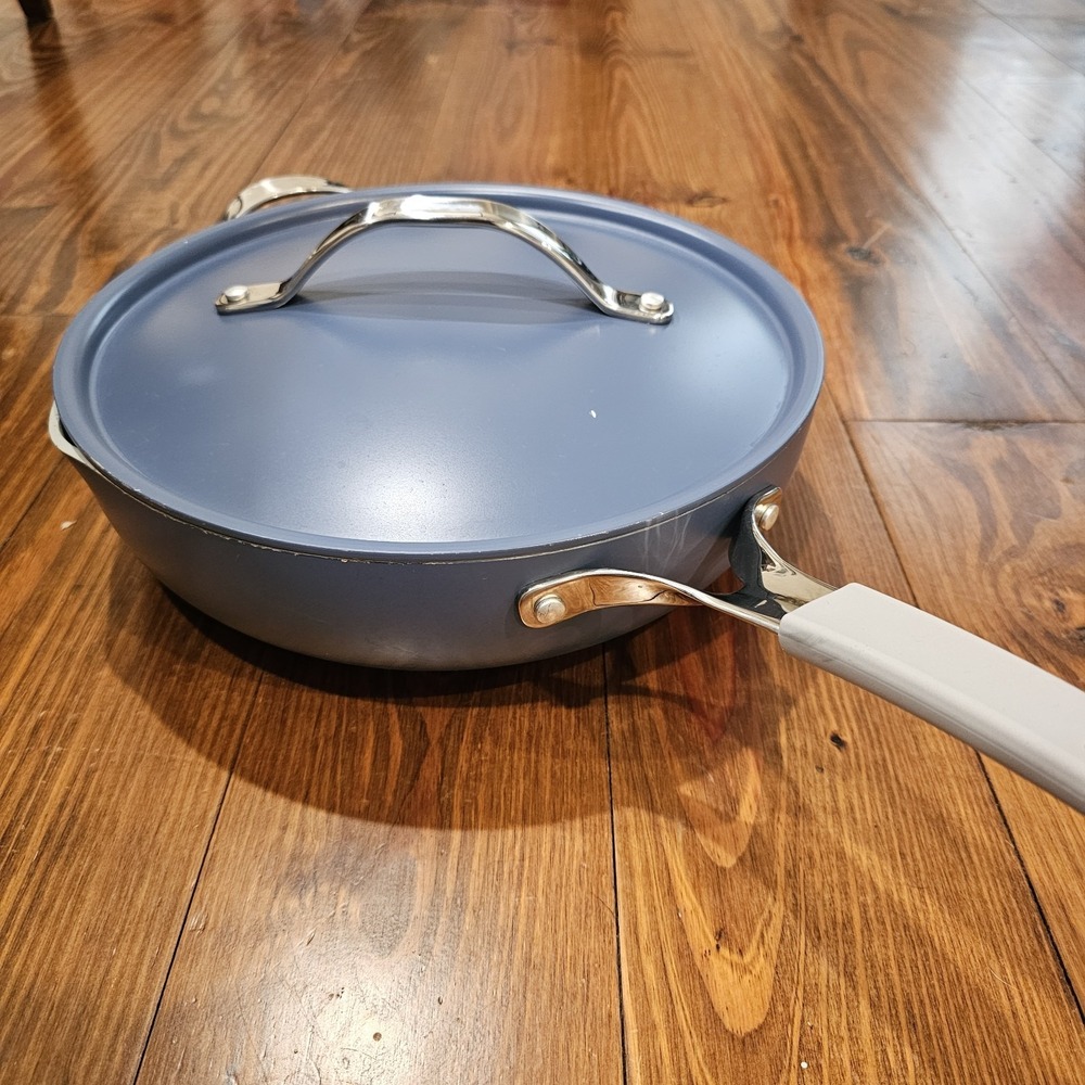 Tramontina Ceramic Nonstick Deep Skillet Blue w/ Steamer Basket + Lid 5qt All